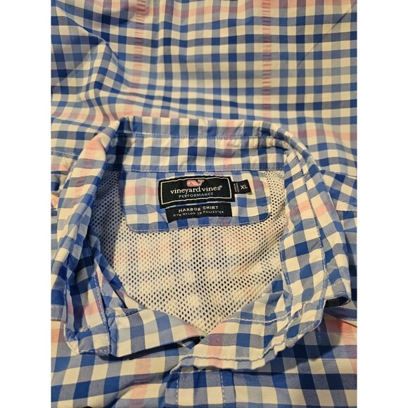 Mens Vineyard Vines Performance Harbor Shirt Fishing Pink Blue Gingham sz XL - Picture 6 of 12
